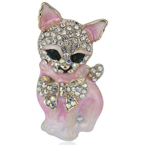 Cat Kitten Austrian Rhinestone Crystal Brooch Pin Animal Pet Jewelry