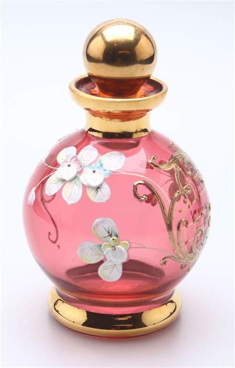 Bohemian Czech Red Perfume Bottle With Enameled Flowers And Gold Design Ebay Perfume Bottles