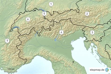 Stumme Karte Alpenregion von mela Landkarte für Deutschland