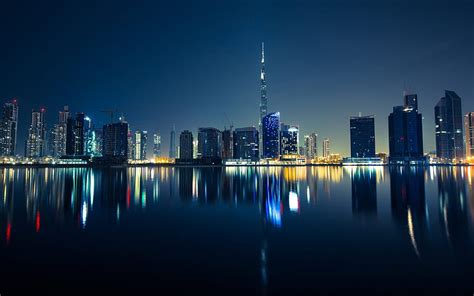 Dubai Burj Khalifa Paisajes Nocturnos Edificios Modernos