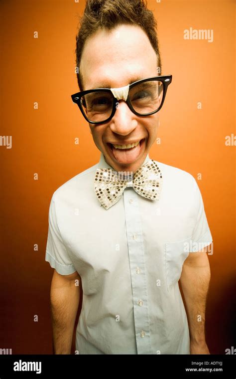 Man Wearing Taped Glasses And A Bow Tie Stock Photo Alamy