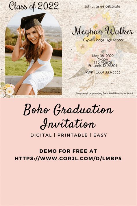 Boho Graduation Invitation Class Of 2023 Printable Trending Etsy Boho Graduation Graduation