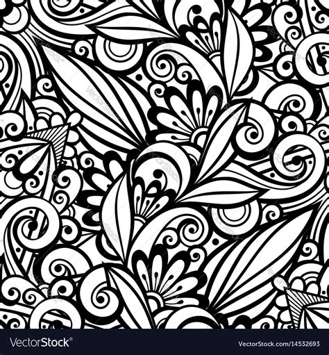 Monochrome Seamless Pattern With Floral Ornament Vector Image