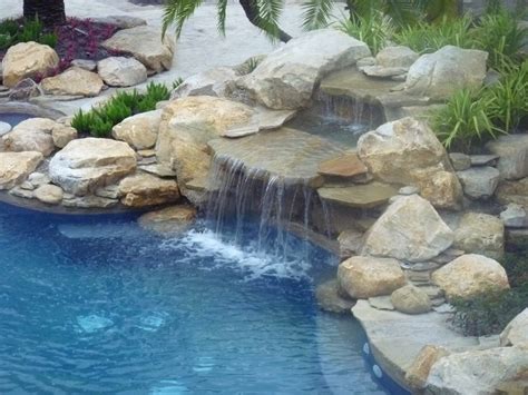 Rock Waterfall And Pond Into Swimming Pool Contemporary