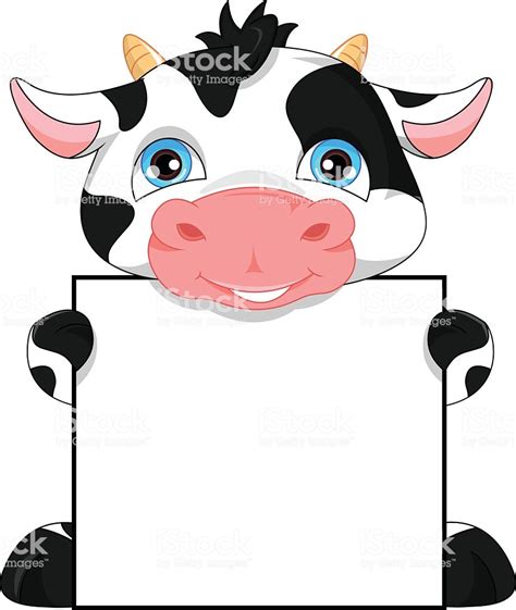 Cute Baby Cow Cartoon And Blank Sign Stock Vector Art