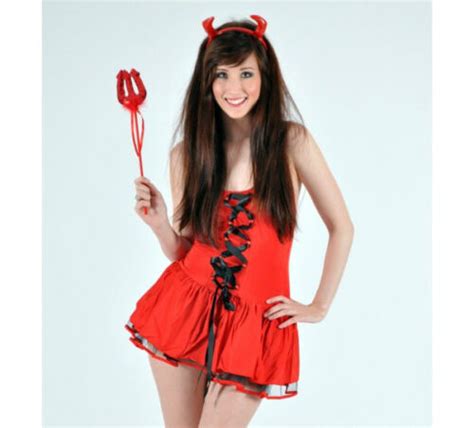 Cute Temptress Cheeky Saucy Red Devil Costume Uk 12 14 Dress And Horns Halloween Ebay