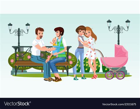 Cartoon Happy Homosexual Couples Together In Park Vector Image