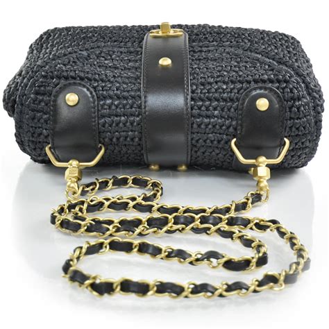 Chanel Straw Raffia Shoulder Bag Black 23804