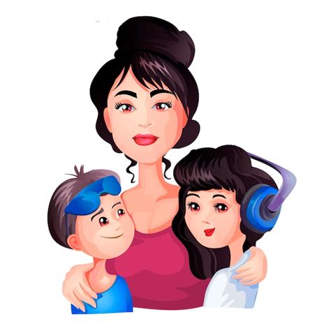 premium vector mom hugs son and daughter black hair happy emotions vector illustration in