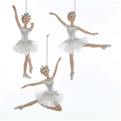 Kurt Adler White And Silver Ballerina Ornaments Set Of 3 E0258