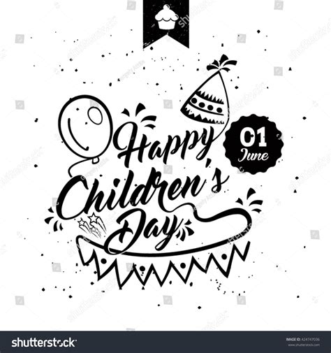 Happy Childrens Day Black White Card Stock Vector 424747036 Shutterstock