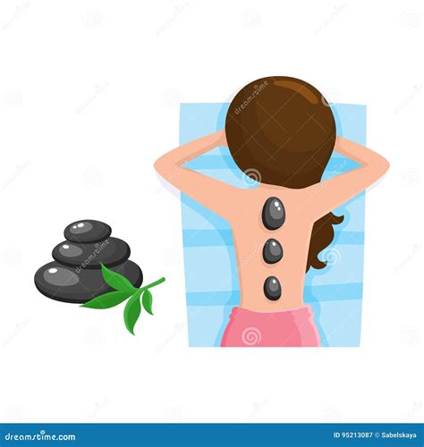 Young Woman Getting Hot Stone Massage In Spa Salon Stock Vector Illustration Of Black Massage