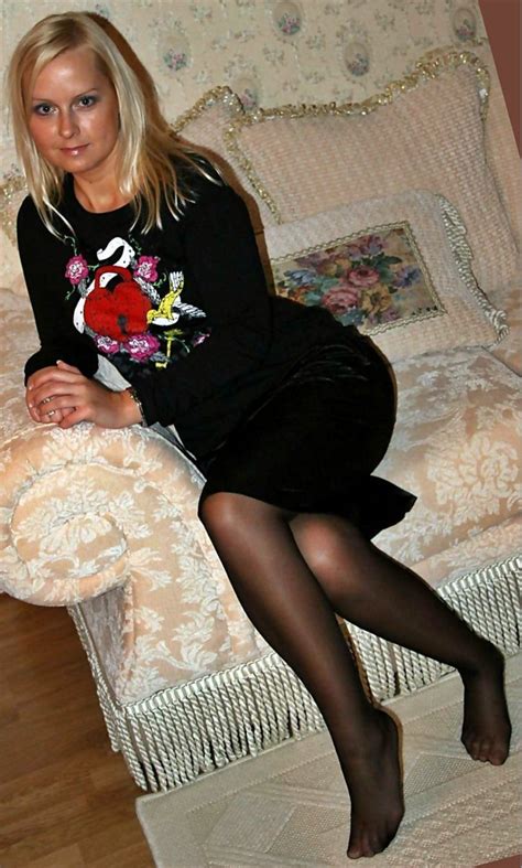 Candid Legs On Twitter Beautiful Blonde Poses In Her Sexy Black Pantyhose Showing Her Nylon