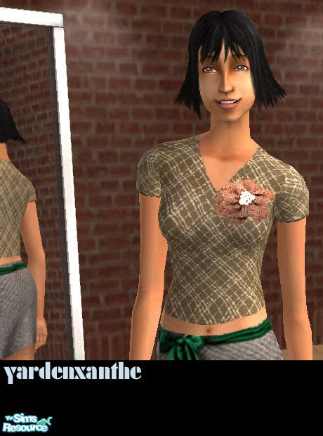 The Sims Resource Tweed Shirt With Fabric Flower Corsage
