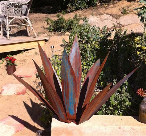 Rusty Blue Tequila Agave Metal Yard Art Metal Garden Sculpture Metal