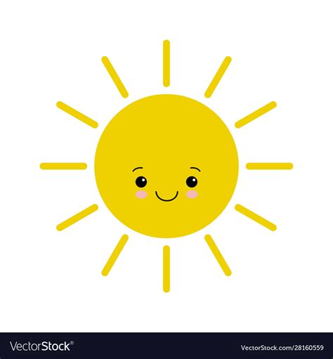 Flat Design Smiling Cartoon Sun Isolated On White Vector Image