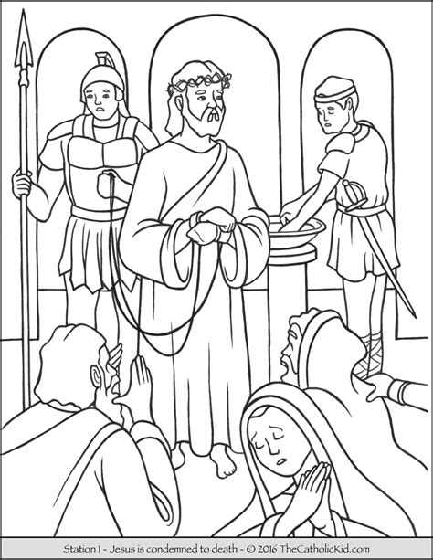 Single page illustrated 15 stations of the cross in color. Stations of the Cross Coloring Pages - The Catholic Kid