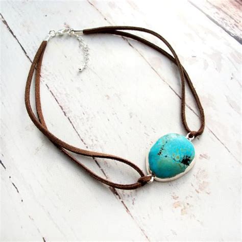Chunky Turquoise Choker Turquoise And Leather Choker Etsy Turquoise