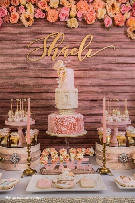 Sweet Table Details From A Pink Gold 1st Birthday Party Via Karas