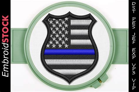 Thin Blue Line Flag Badge Embroidery Design