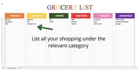 Grocery List In Excel Shopping Planner Can Be Used On A Etsy