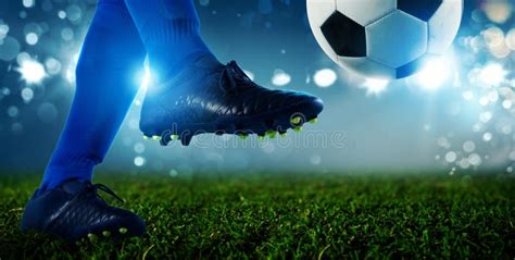 Soccer Player Ready To Kicks The Ball At The Stadium Stock Image