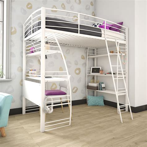 Dhp Studio Twin Loft Bed With Integrated Desk And Shelves White