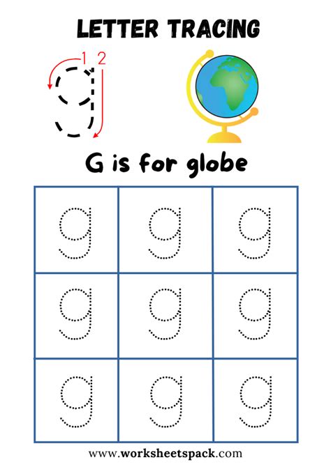 Lowercase Letter G Tracing Worksheet Printable G Is For Globe