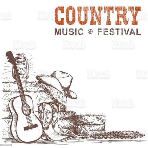 Country Music Background With Guitar And American Cowboy Shoes And