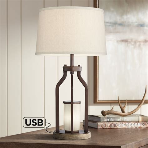 Franklin Iron Works Rustic Farmhouse Table Lamp With Usb Charging Port