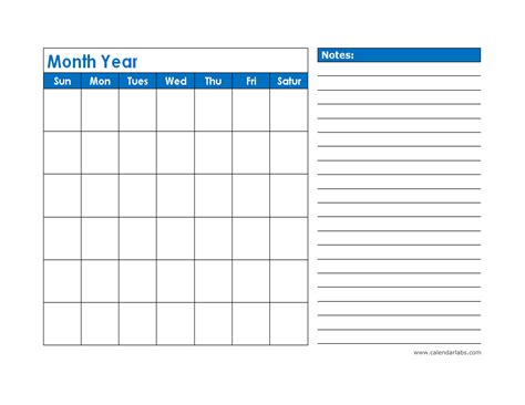 Download Printable Monthly Calendar With Notes Section Pdf Download