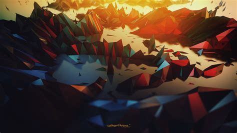 Wallpaper Low Poly Digital Art Abstract Triangle Landscape