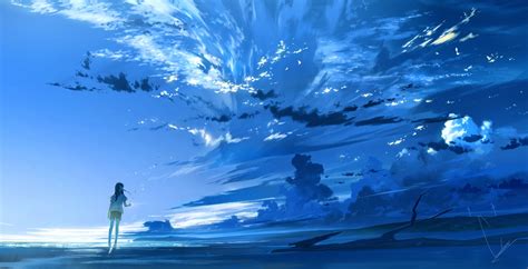 Download 1920x1080 Anime Girl Clouds Scenic Sky Wallpapers For
