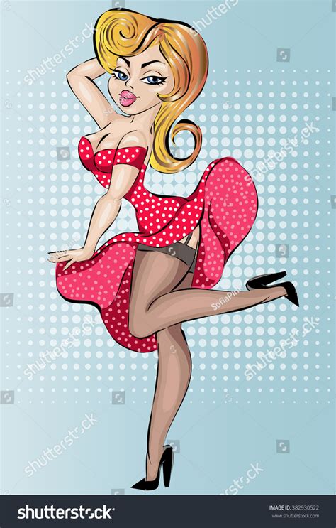 Sexy Pinup Girl Red Dress Vector Stock Vector Royalty Free 382930522