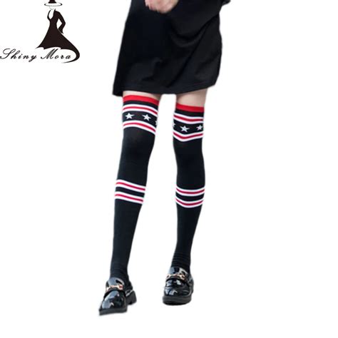 2018 new women stockings cotton socks england style thigh high striped long stockings knitted