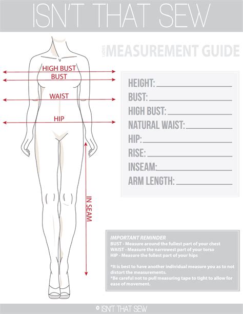 Body Measurement Chart For Sewing Pdf