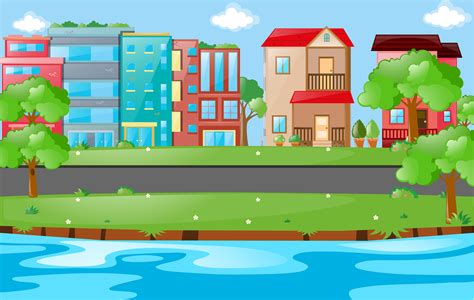 City Scene With Buildings And Road 369301 Vector Art At Vecteezy