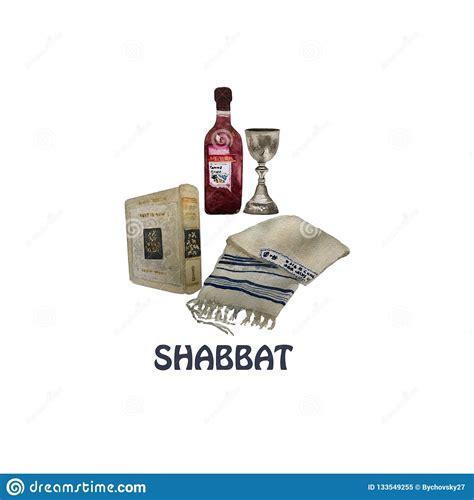 Watercolor Religious Jewish Symbols For Shabbath And Kiddush Stock