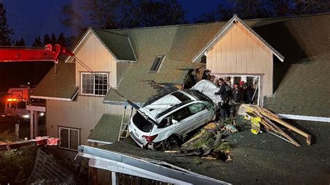 California Driver Somehow Crashed Their Car Into The Second Story Of A