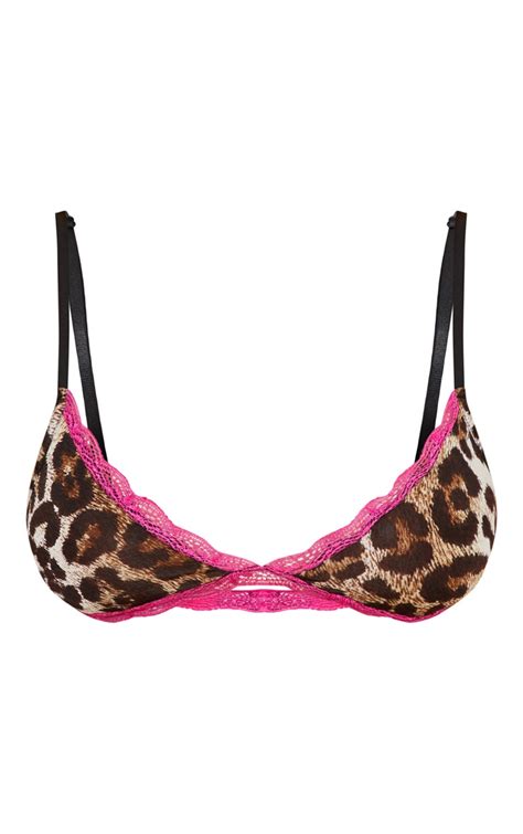 Hot Pink Leopard Lace Bra Prettylittlething