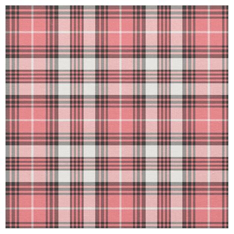coral pink black and white girly plaid fabric plaid fabric plaid pattern tartan fabric