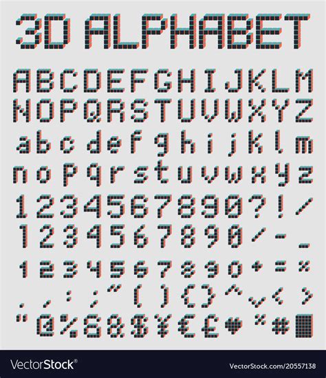 3d Pixel Font Retro Style Alphabet Royalty Free Vector Image