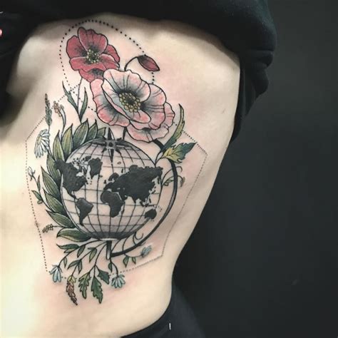 Awesome Globe With Flowers Tattoo For A Super Lovely Girl I Bet Ill