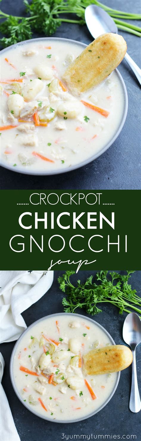 Whisk in your flour and let cook for a minute, slowly stir in your chicken broth and simmer until it starts to thicken up. Crockpot Chicken Gnocchi - 3 Yummy Tummies