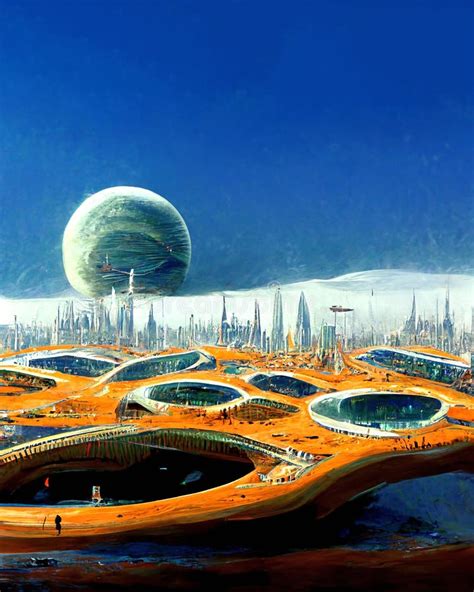 Futuristic City Skyline At Night Space Base On Alien Planet Digital