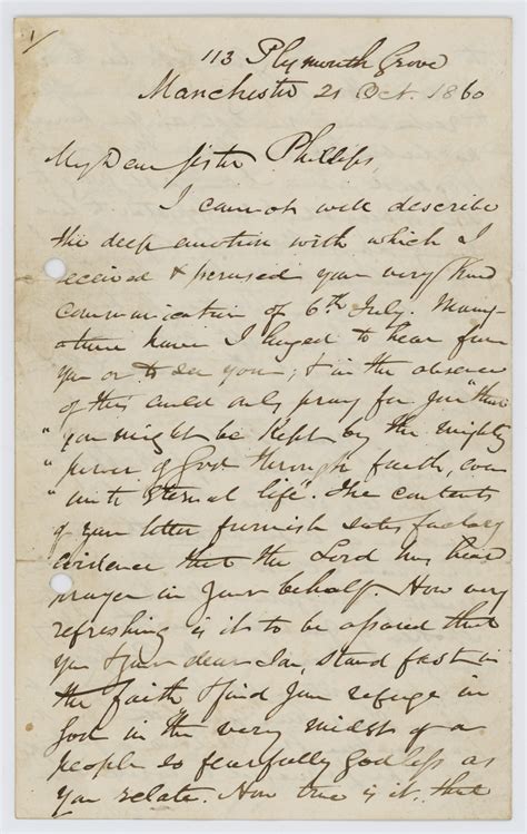 Letter To Mr And Mrs Phillips From Walter Caddell 21 October 1860