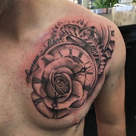 You can download and print it from your computer by clicking download button. Clock rose time chest tattoo | Chest tattoo men, Rose ...