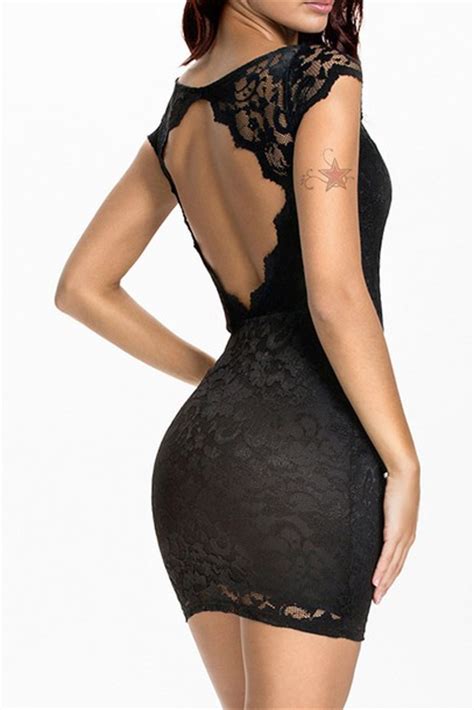 Dress Zaful Black Lace Dress Little Black Dress Backless Clubwear