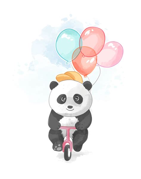 Cute Panda Riding Bicycle With Balloons 1229167 Download Free Vectors