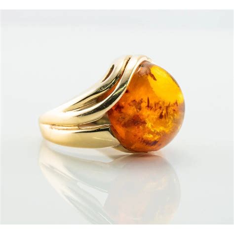 Natural Baltic Amber Ring 14k Yellow Gold Genuine Baltic Amber Ring